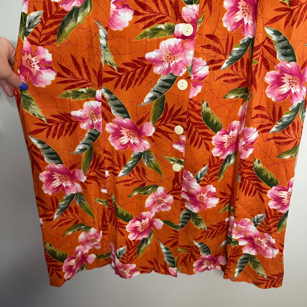 Erika Women's Vintage Orange Floral Print Button Front‎ Sleeveless Midi Dress M - Picture 6 of 9